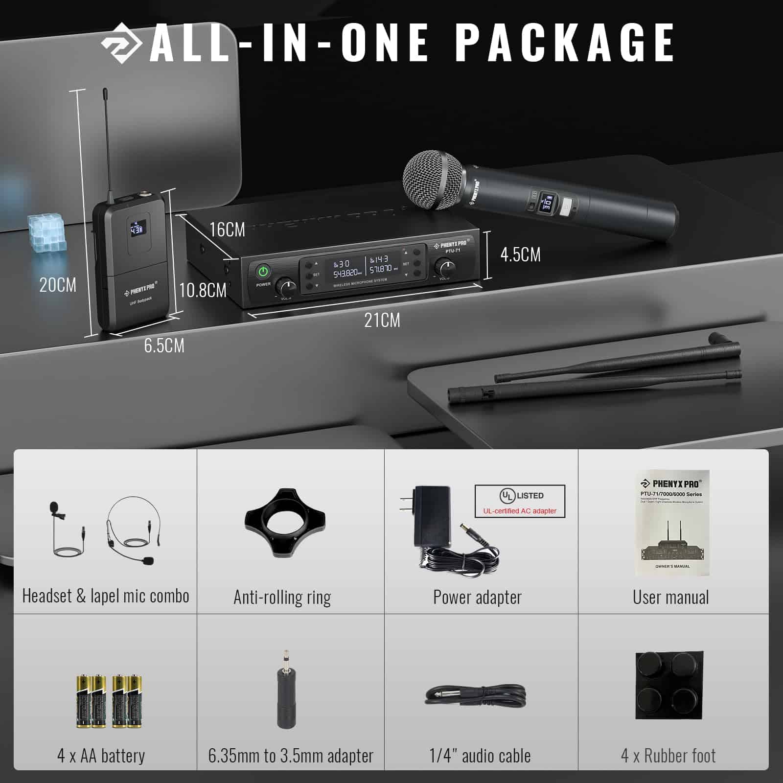 Sistema de Micrófono Inalámbrico Phenyx Pro, Set Doble con - Imagen 7