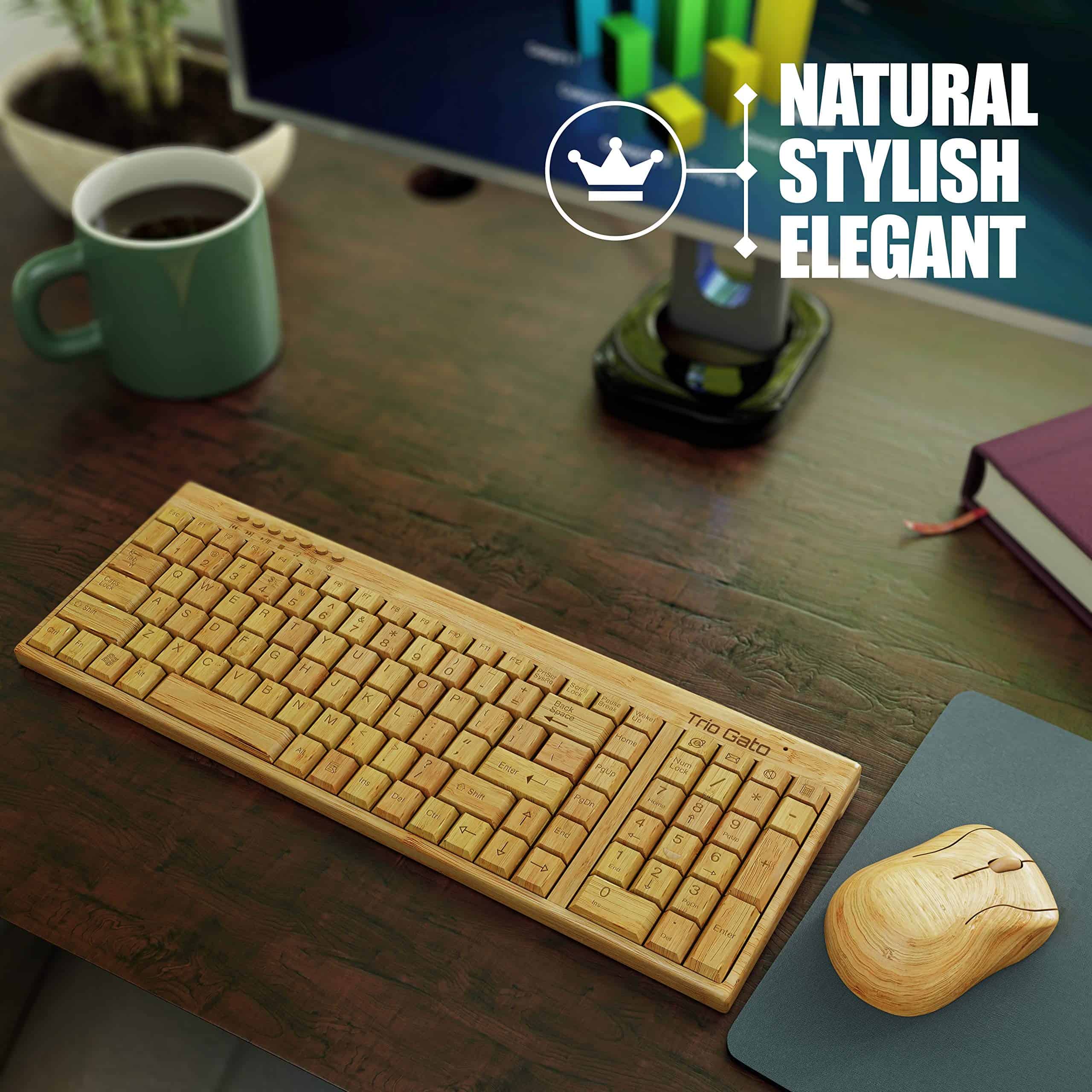 Teclado y ratón de bambú inalámbricos - Natural, hecho a - Imagen 3