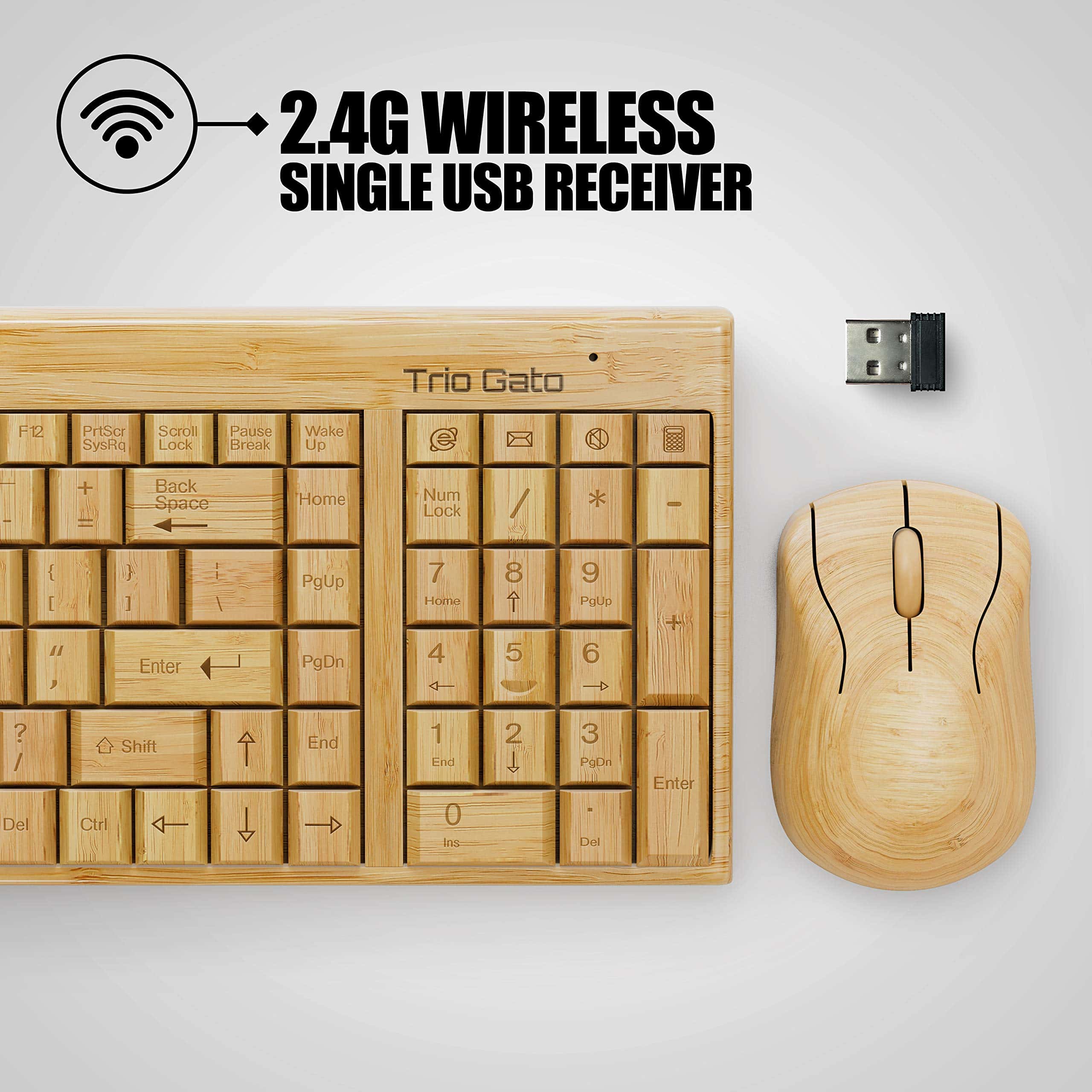 Teclado y ratón de bambú inalámbricos - Natural, hecho a - Imagen 7