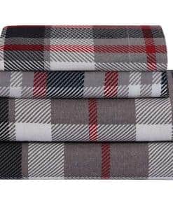 Juego de sábanas de franela 100% algodón -Rojo a cuadros