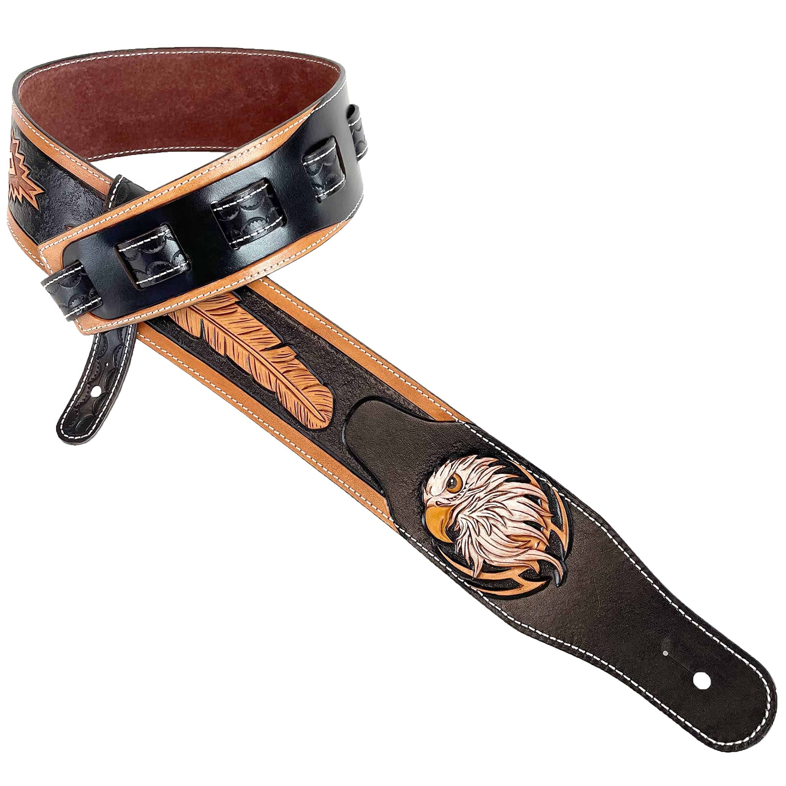 Correa de guitarra de cuero premium hecho a mano y grabado