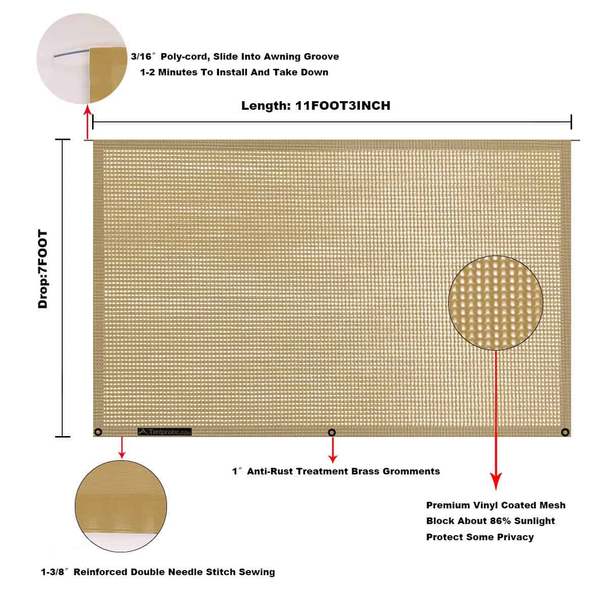 Tentproinc RV Awning Sun Shade Screen 7' X 11' 3'' (Apto - Imagen 7