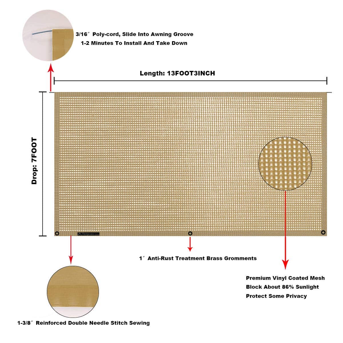 Tentproinc RV Toldo de Sombra Solar 7' X 13' 3'' (Para - Imagen 7