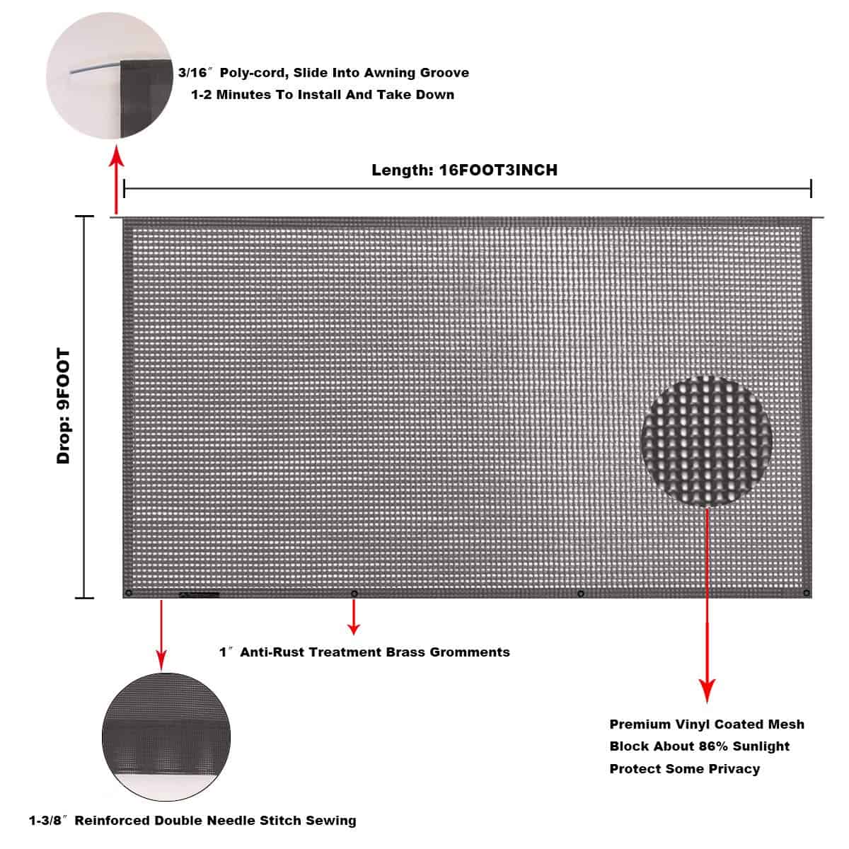 Tentproinc Toldo de RV Sun Shade Screen 9' x 16' 3'' - - Imagen 7