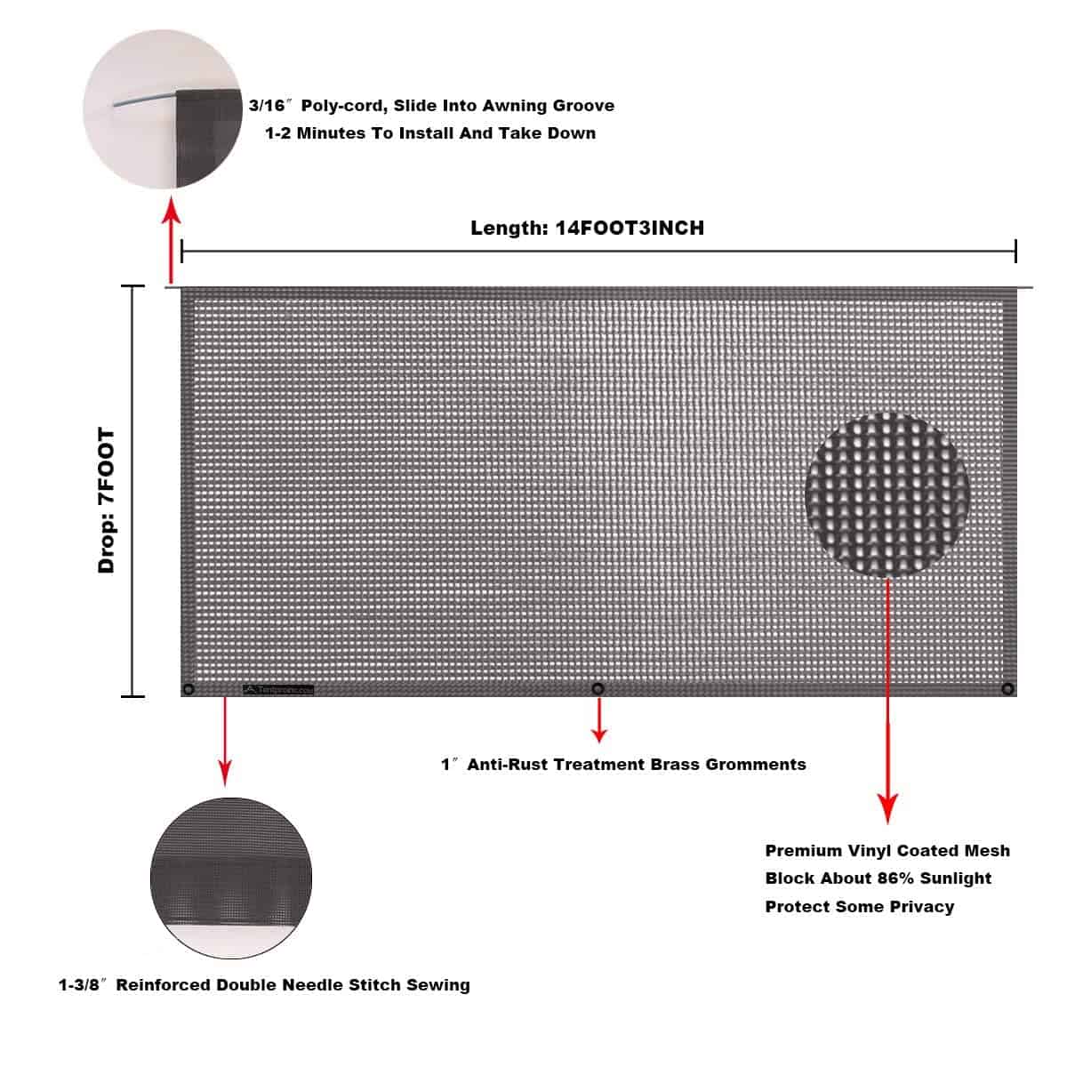 Toldo para RV Tentproinc 7' X 14' 3'' - Malla Marrón - Imagen 7