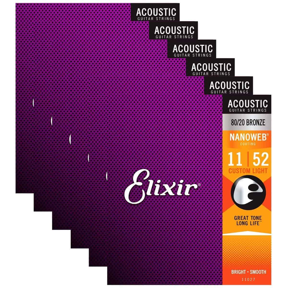 Paquete de 6 Cuerdas de Guitarra Acústica Elixir 11027 Nano