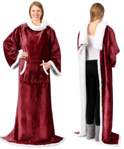 Manta de sherpa premium PAVILIA con mangas -Rojo Borgoña