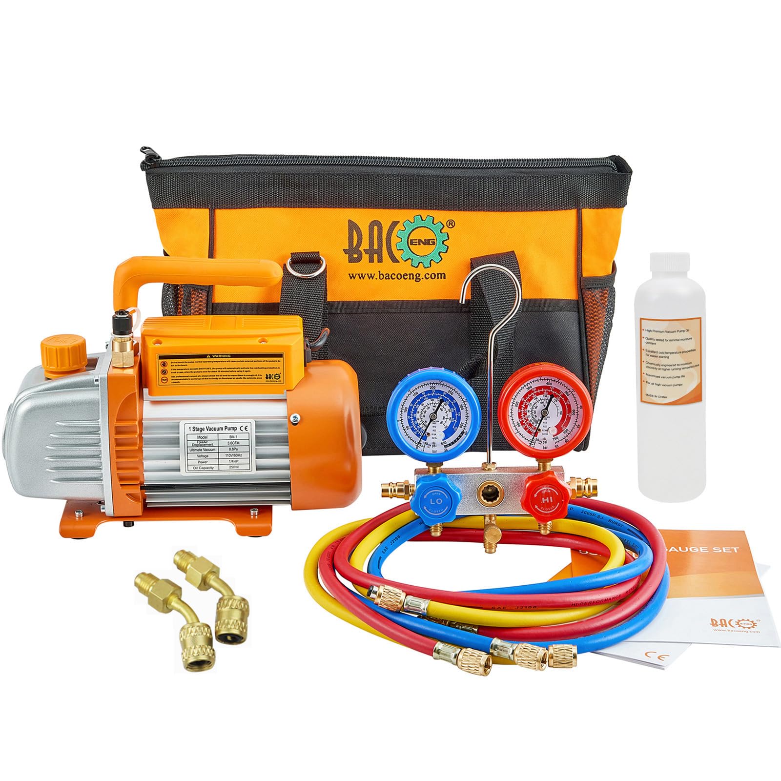 BACOENG 3.6CFM Bomba de Vacío y Juego de Manómetros - Kit