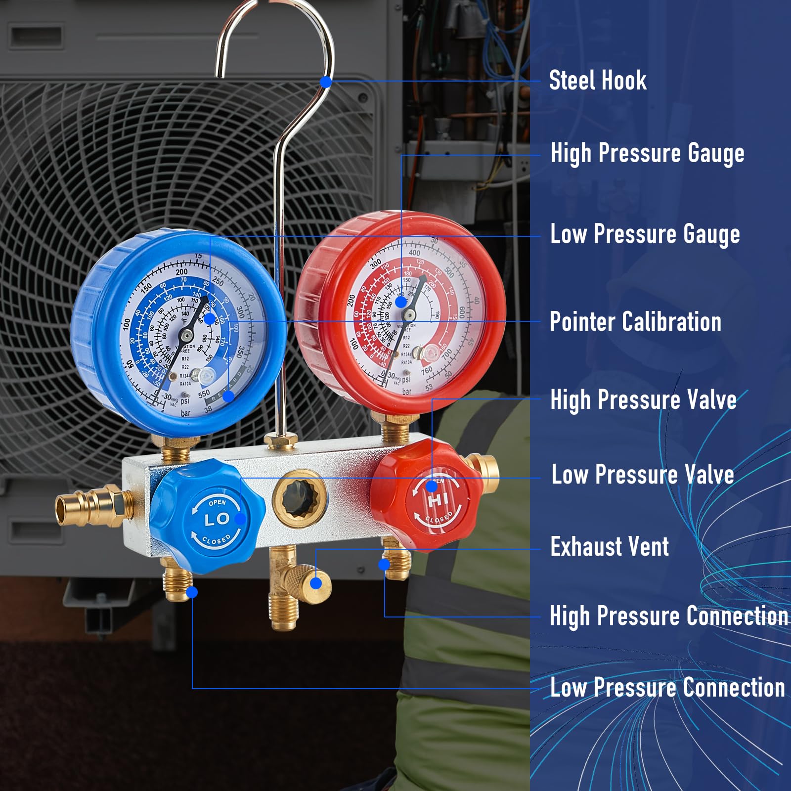 BACOENG 3.6CFM Bomba de Vacío y Juego de Manómetros - Kit - Imagen 5