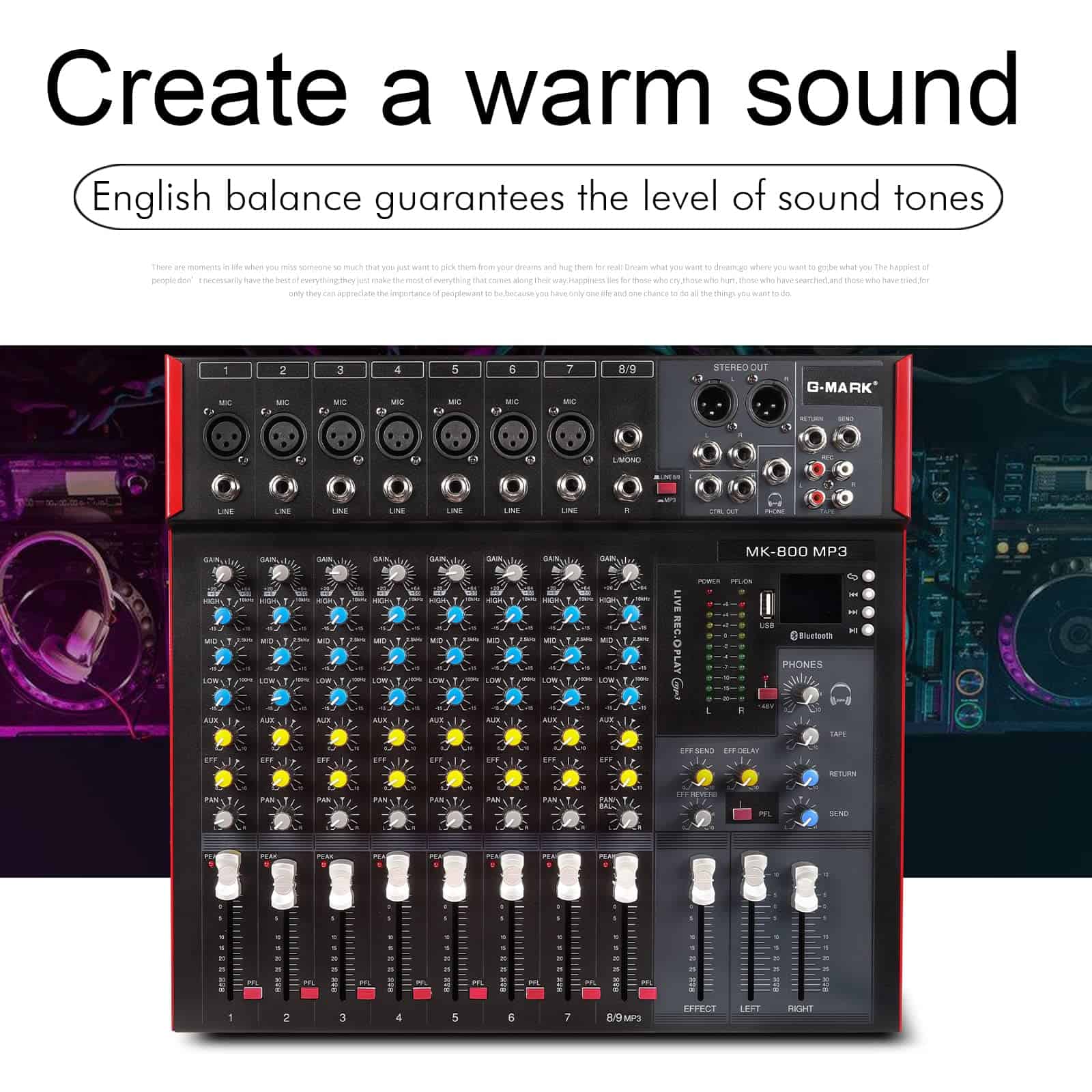 Mezclador de audio profesional G-MARK MK800MP3 de 8 canales - Imagen 8