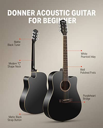 Kit de guitarra acústica Donner Black para principiante - Imagen 3