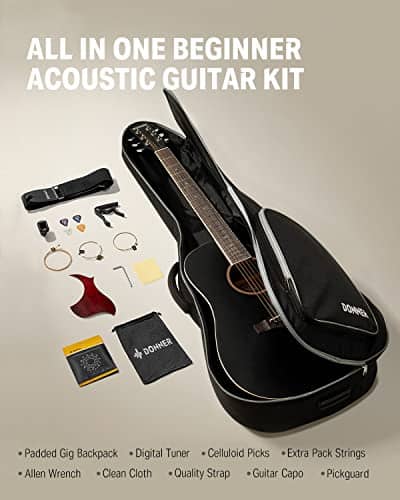Kit de guitarra acústica Donner Black para principiante - Imagen 6