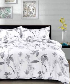 Juego de Funda de Edredón Tamaño Queen Nanko, Blanco y Gris