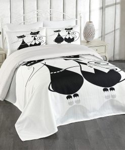 Colcha Lunarable de Boda, Sr. y Sra. Gato Monocromo Novios