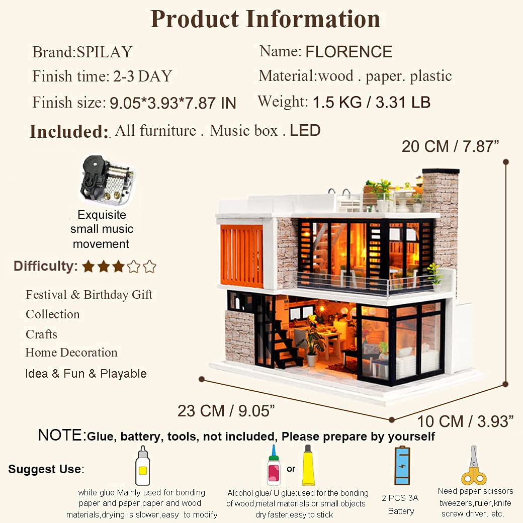 Casa de muñecas en miniatura Spilay con muebles, Kit de - Imagen 5