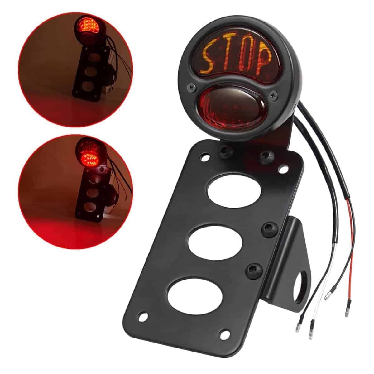 Amazicha Luz Trasera LED para Motocicleta con Soporte de