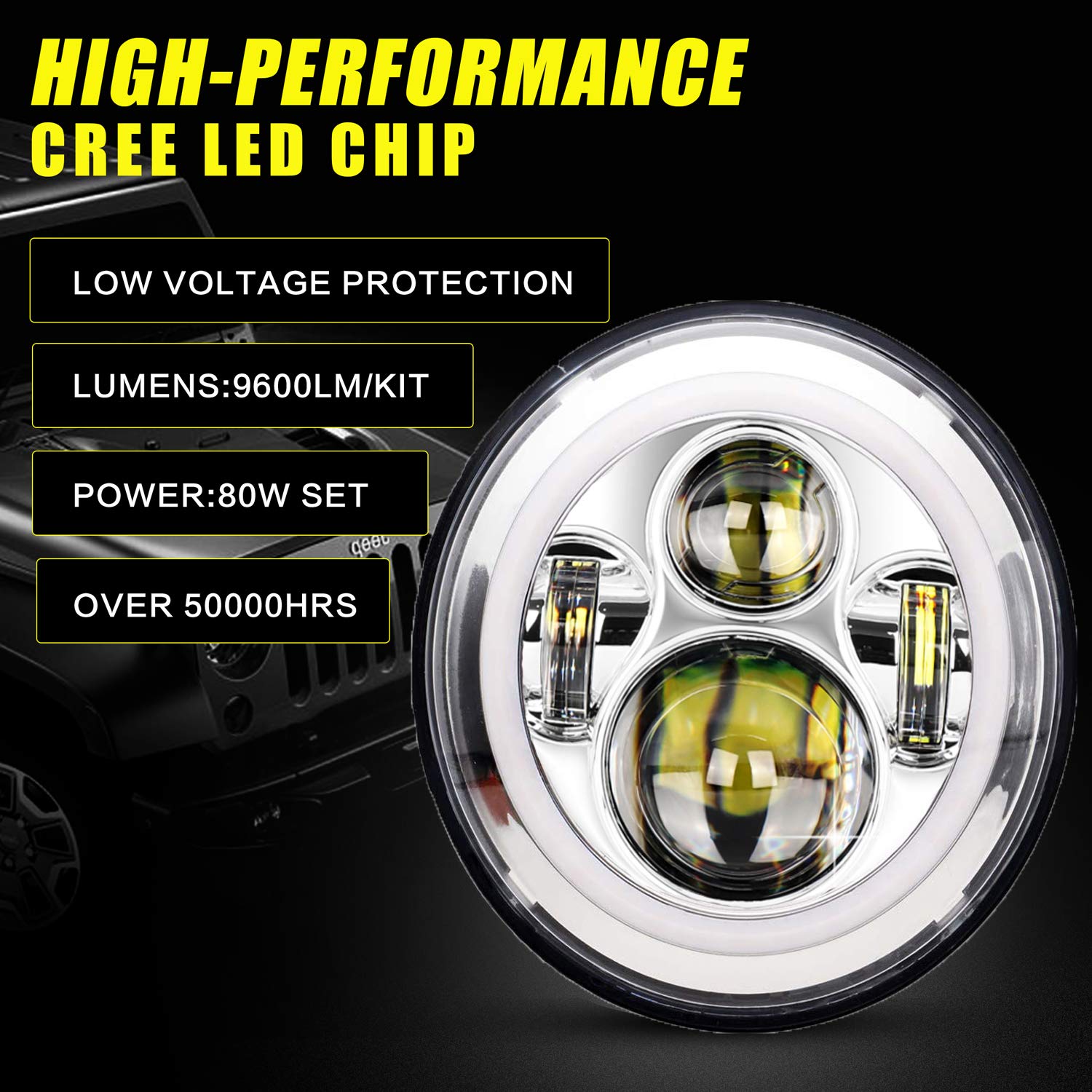 YEEGO DIRECT 7 pulgadas Motocicleta LED Faro -Plata - Imagen 5