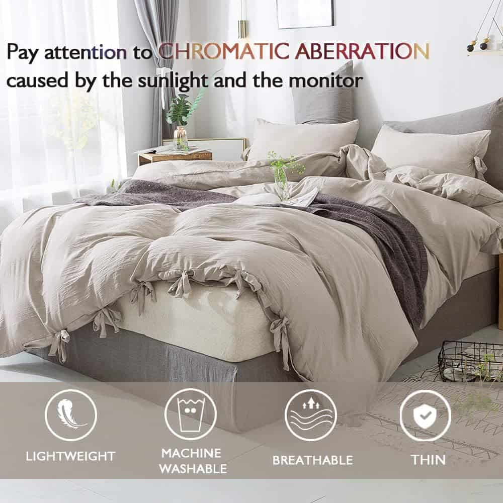 Funda de edredón para cama individual color caqui annadaif, - Imagen 4