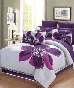 Set de Ropa de Cama con Diseño Floral Gris, Morado y Morado