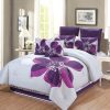 Set de Edredón de 8 Piezas Floral Gris, Morado Oscuro y