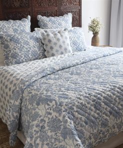 Juego de Edredón Cuadrado Azul y Blanco de Algodón NOVICA,