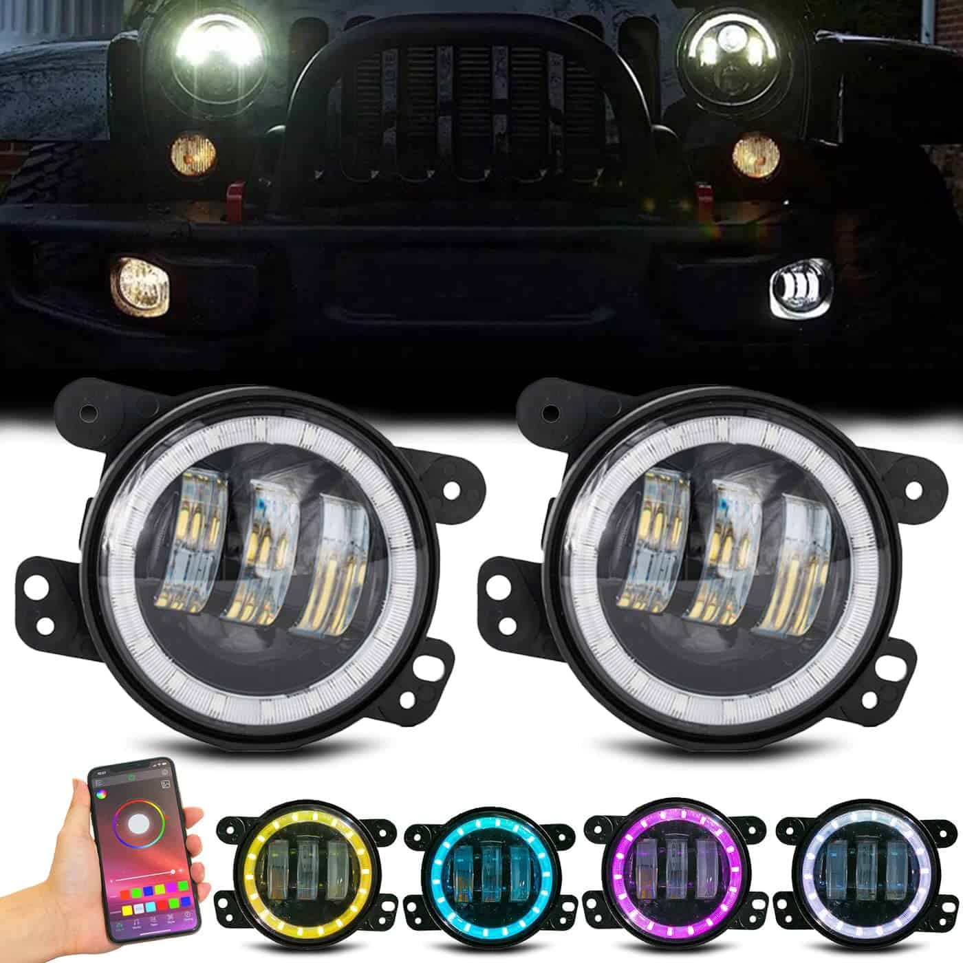 LQQDP 2pcs 4" Pulgadas RGB Halo Angel Eyes DRL Luces de