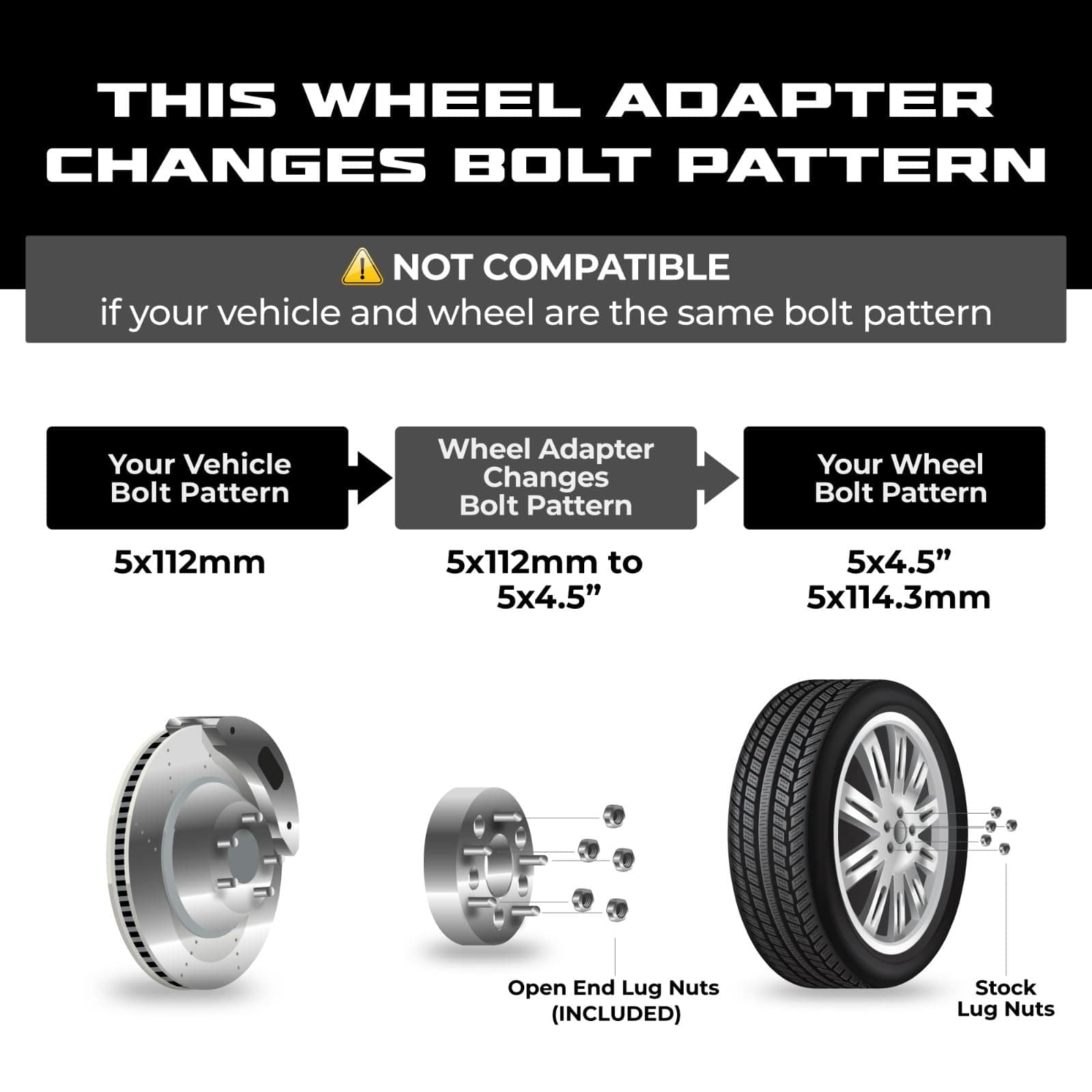 EZAccessory 2 Adaptadores de Rueda Billet 5x112 a 5x4.5 - Imagen 3