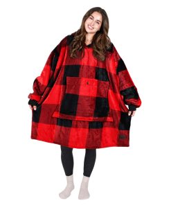 Tirrinia Red Plaid Oversized Hoodie Blanket Sweatshirt -