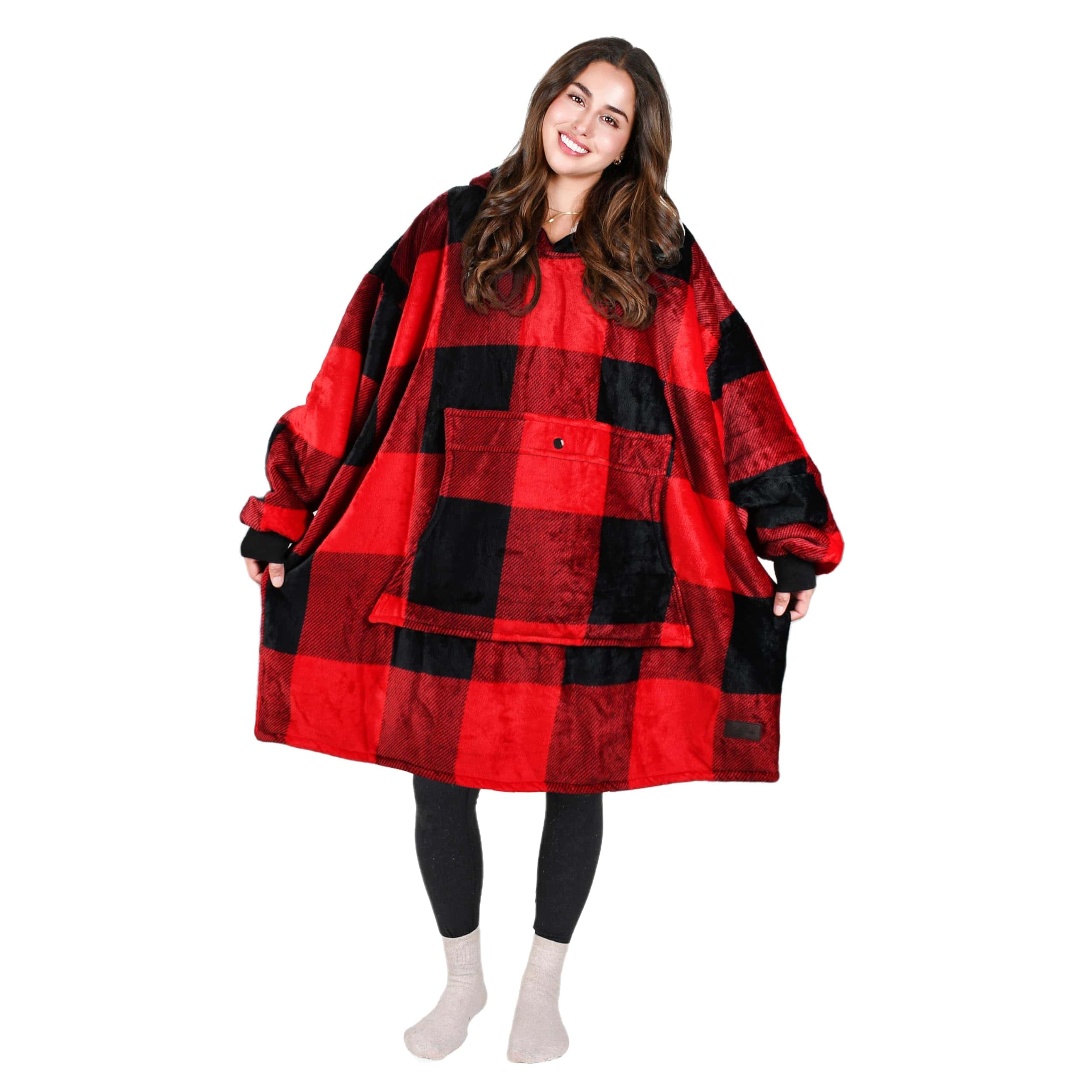Tirrinia Red Plaid Oversized Hoodie Blanket Sweatshirt -