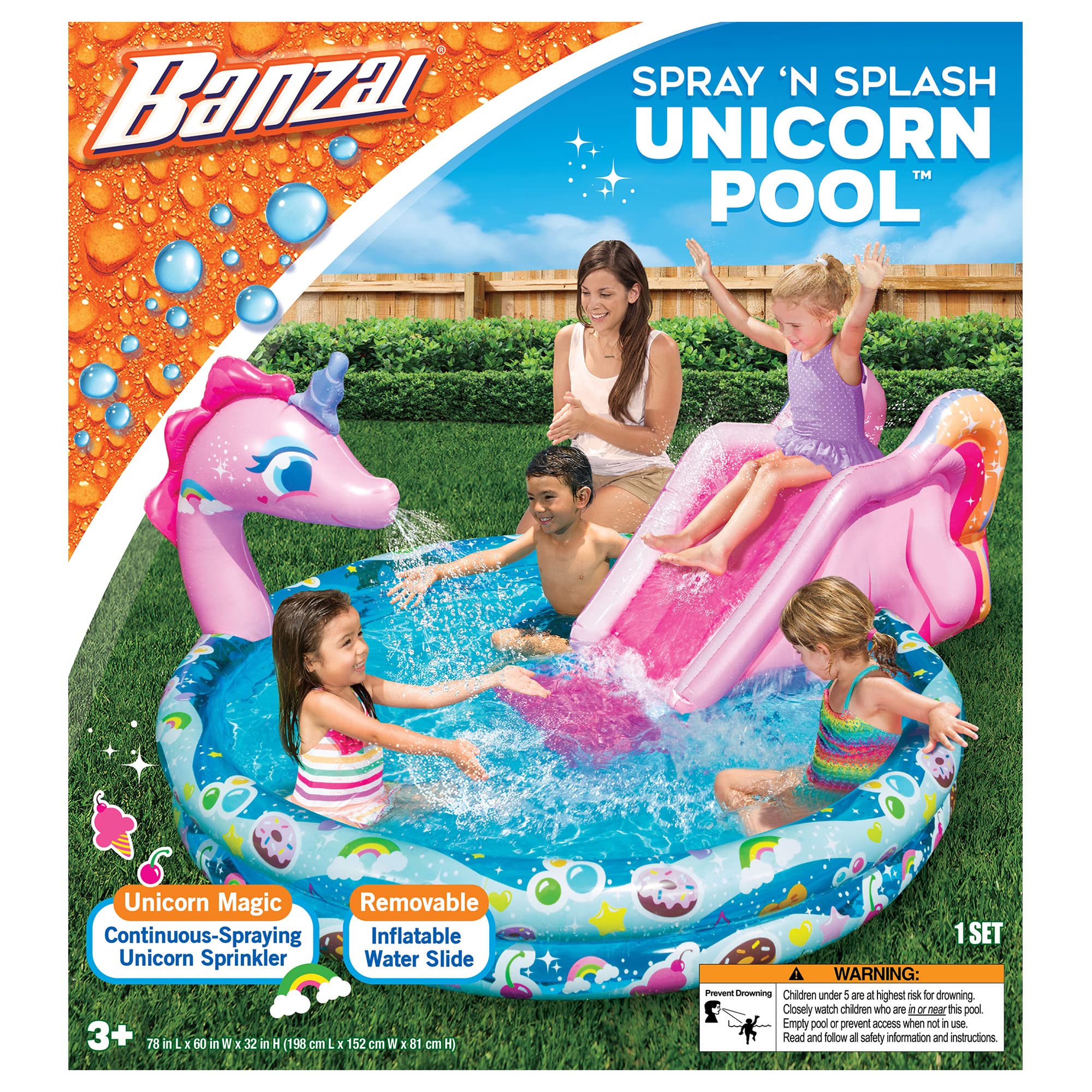 BANZAI Sprinkle 'N Splash Unicorn Pool, Longitud: 78 - Imagen 3