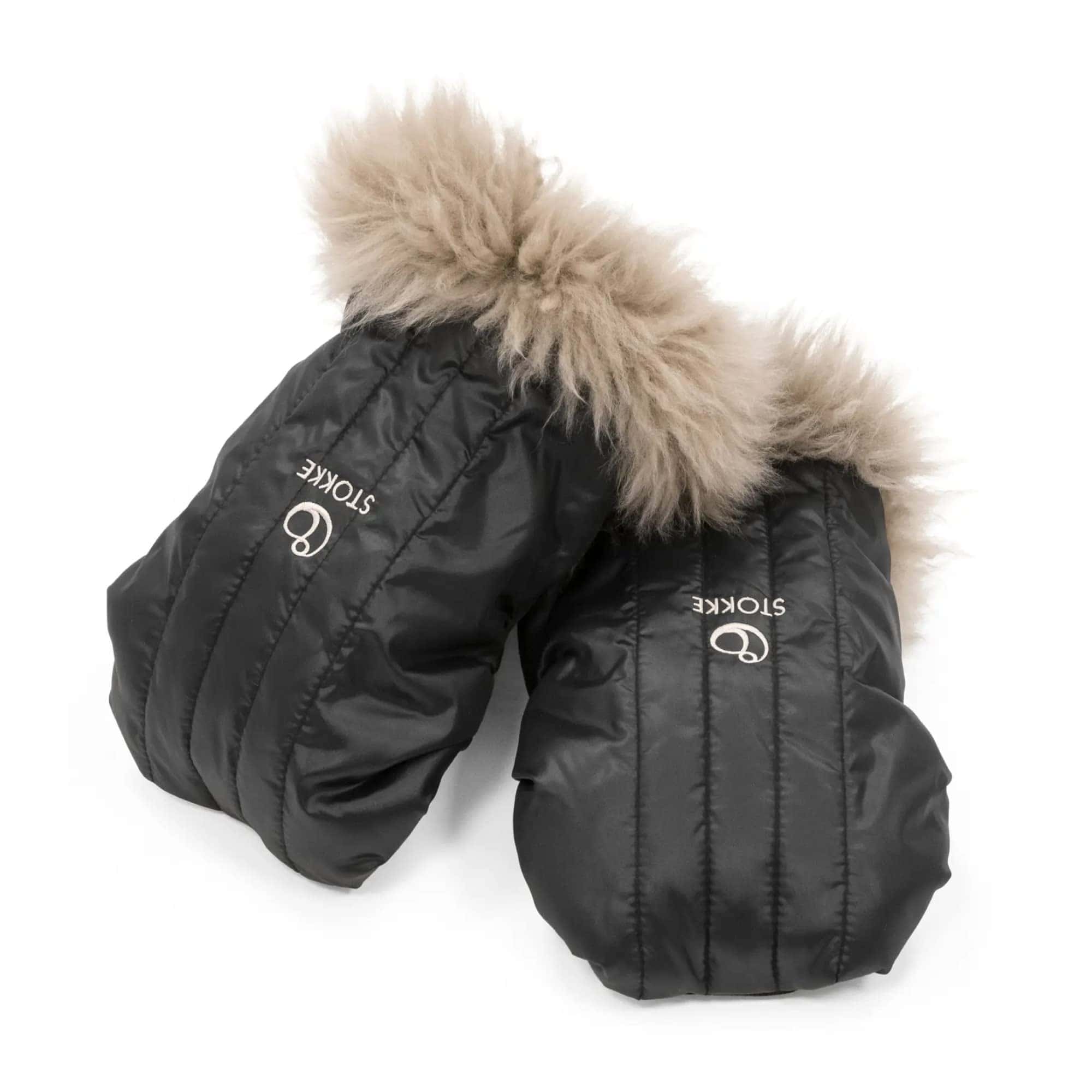 Manoplas para cochecito Stokke, negro ónix - Forro de lana