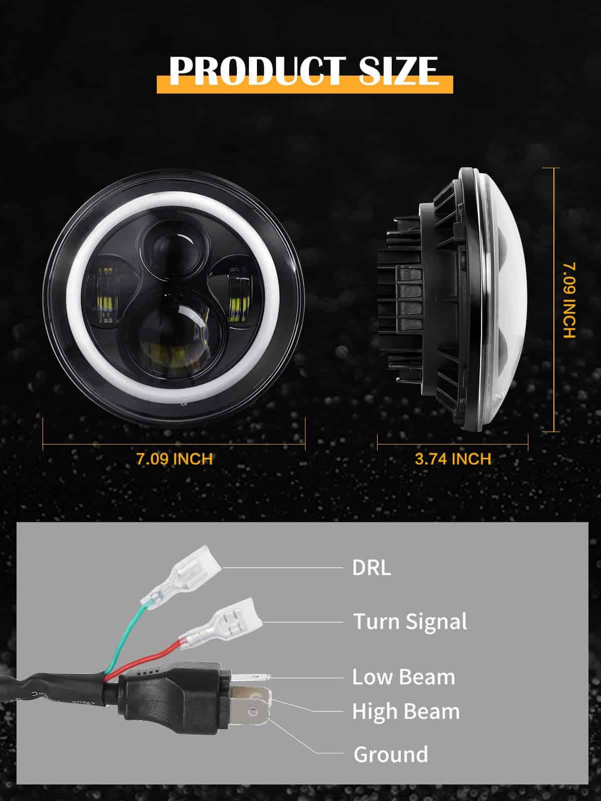 YEEGO DIRECT Faro LED de 7 pulgadas Halo, Ojos de Ángel DRL - Imagen 5