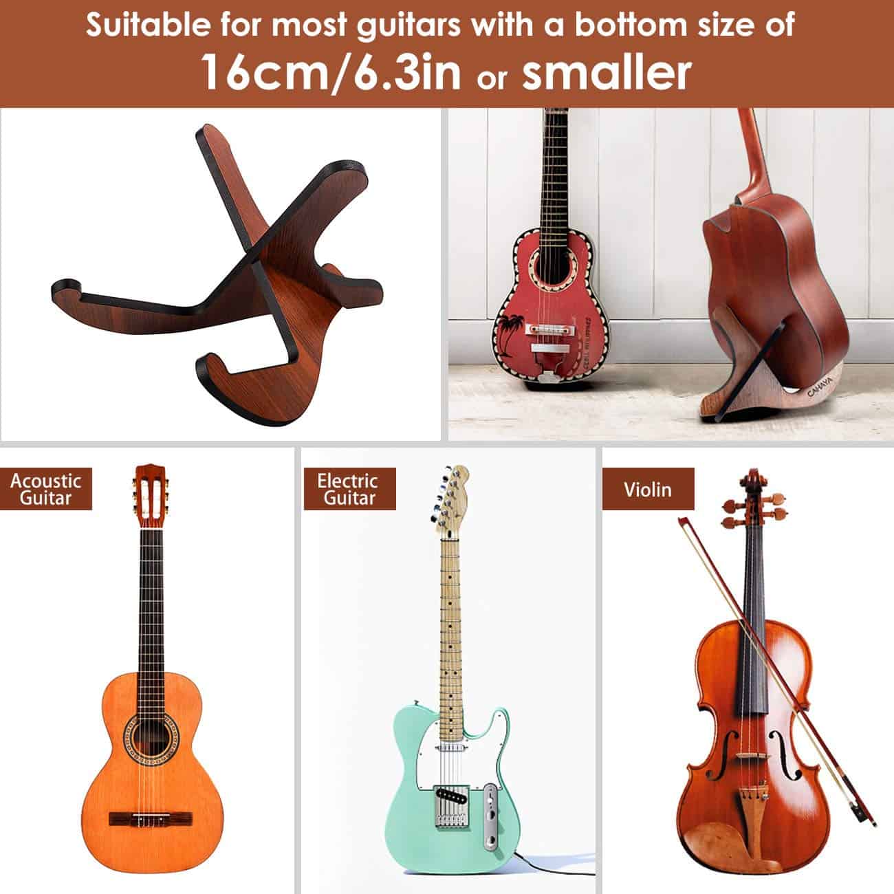 CAHAYA Soporte de Guitarra Universal de Madera Estilo - Imagen 8