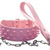Collar de Perro de Cuero Rosa con Espigas y Tachuelas de 2