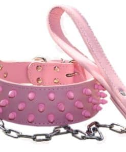 Collar de Perro de Cuero Rosa con Espigas y Tachuelas de 2