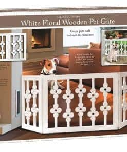 Puerta de Mascotas de Madera Blanca con Diseño Floral Etna