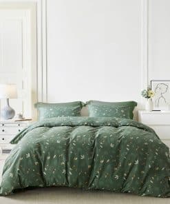 YuHeGuoJi Funda de Edredón Verde Oscuro Queen 100% Algodón