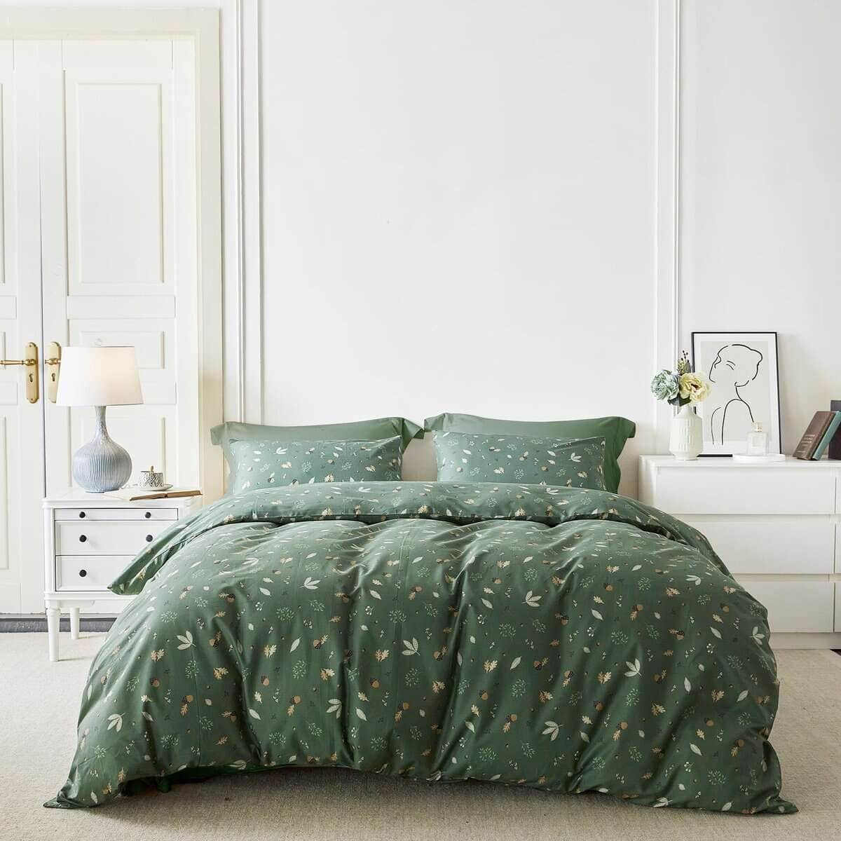 YuHeGuoJi Funda de Edredón Verde Oscuro Queen 100% Algodón