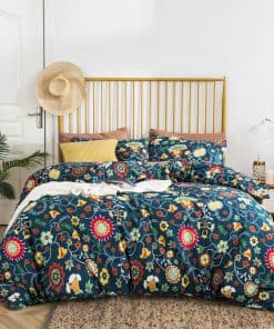 YuHeGuoJi Funda de Edredón Floral Teal Queen 100% Algodón