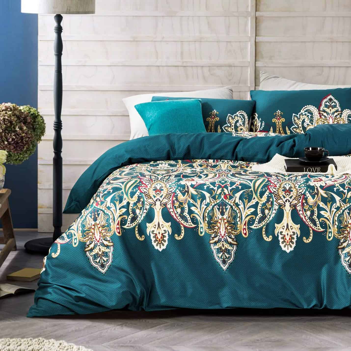 YuHeGuoJi Funda de Edredón Teal Paisley Queen 100% Algodón - Imagen 3