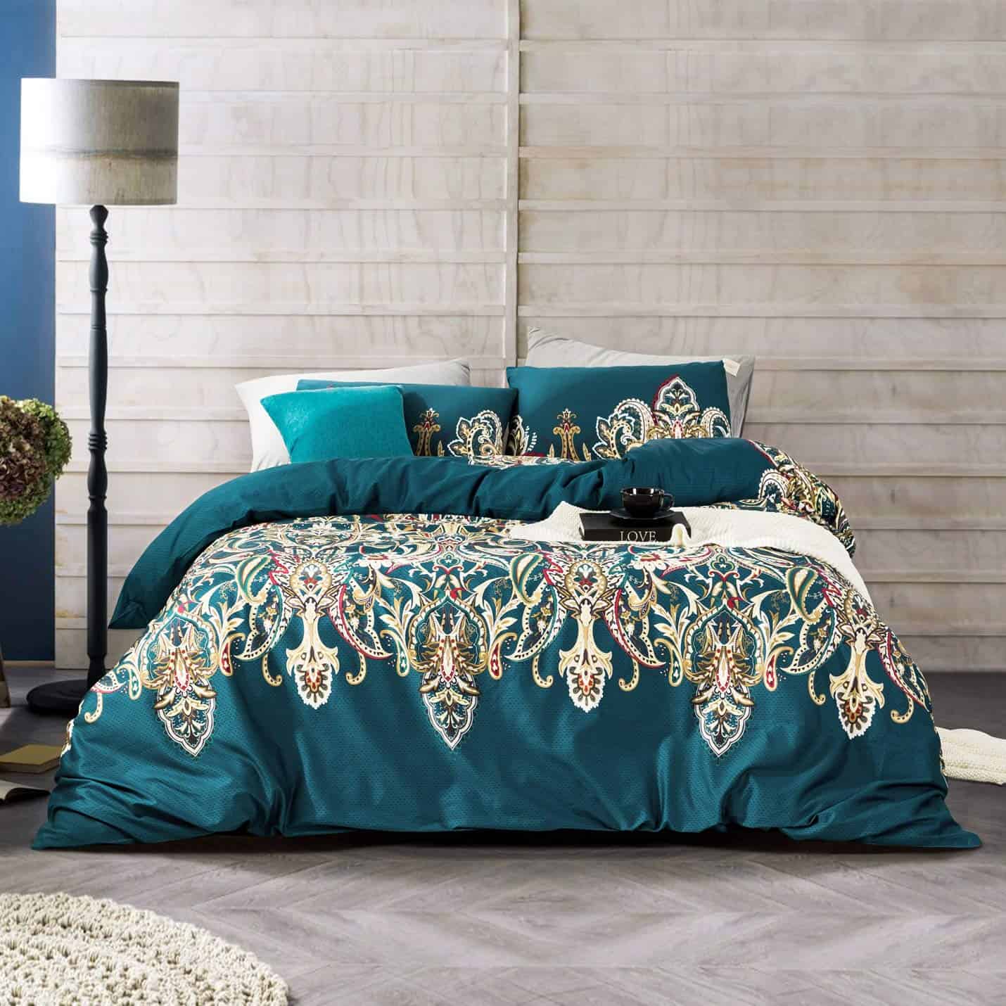 YuHeGuoJi Funda de Edredón Teal Paisley Queen 100% Algodón