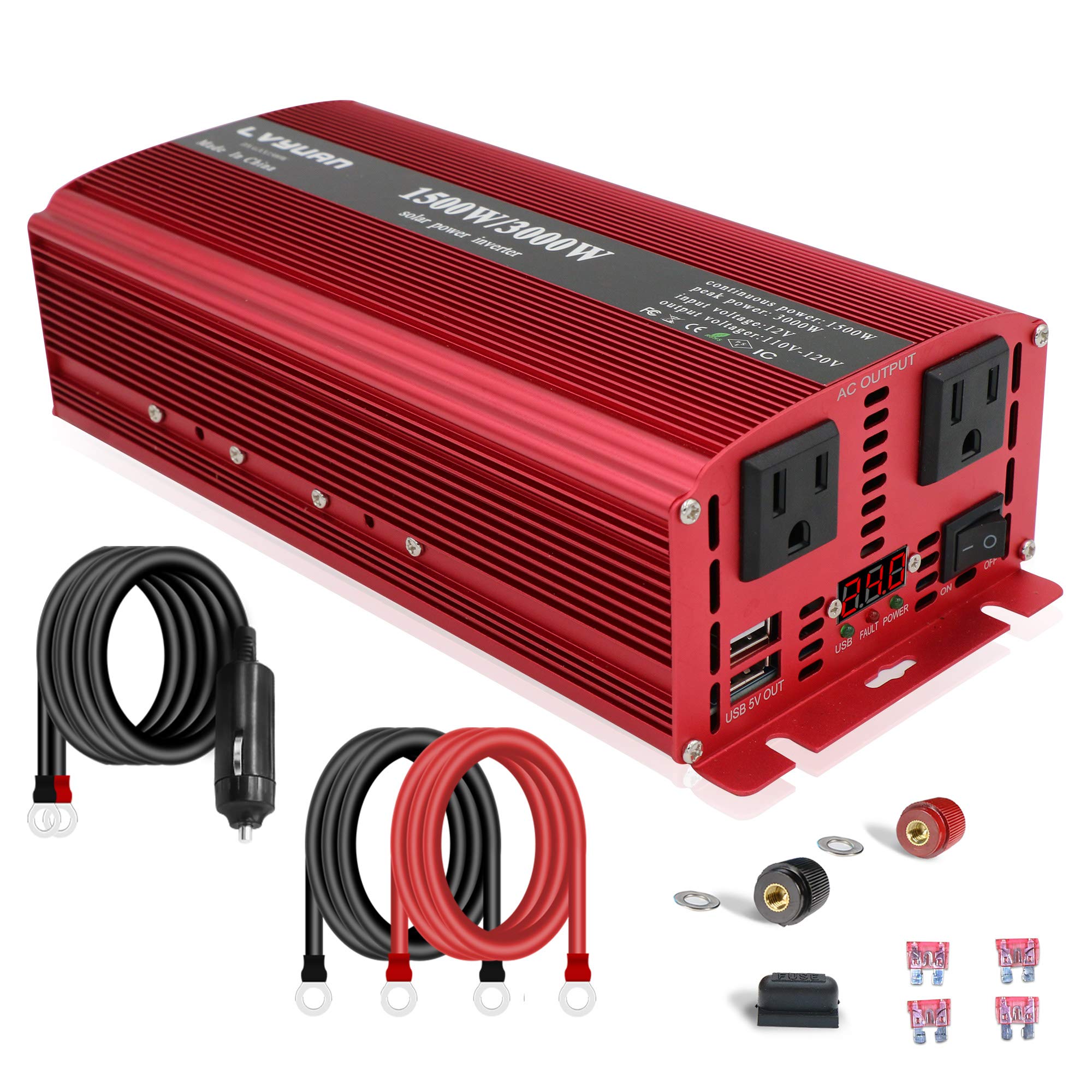LVYUAN 1500W Inversor de Corriente para Automóvil 24V a