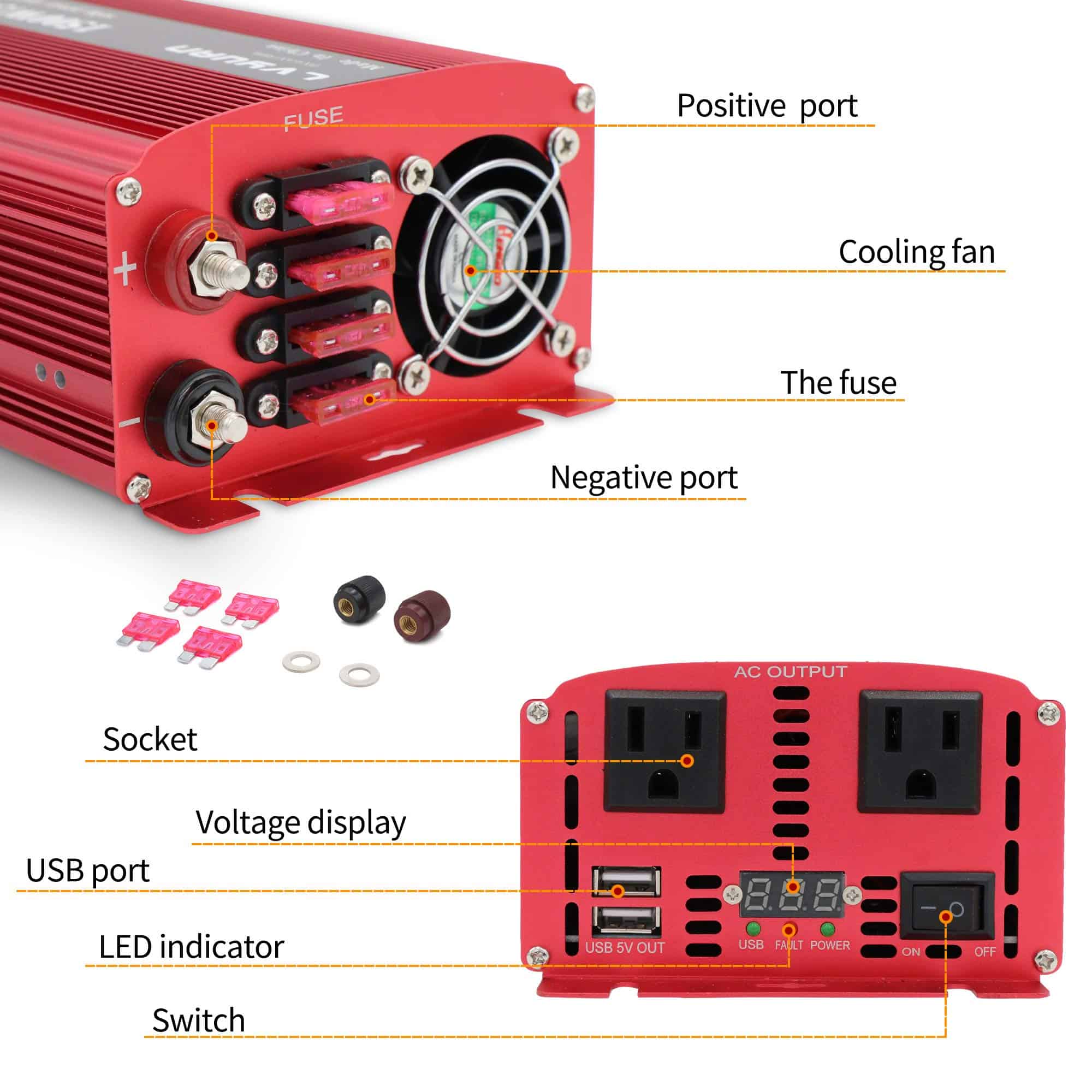 LVYUAN 1500W Inversor de Corriente para Automóvil 24V a - Imagen 3