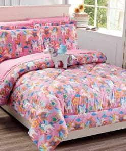 Juego de edredón Linen Plus para niñas Unicornio Rosa Azul