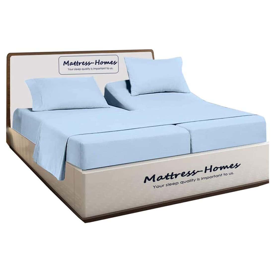 Juego de sábanas Split King para camas -Azul Claro Sólido