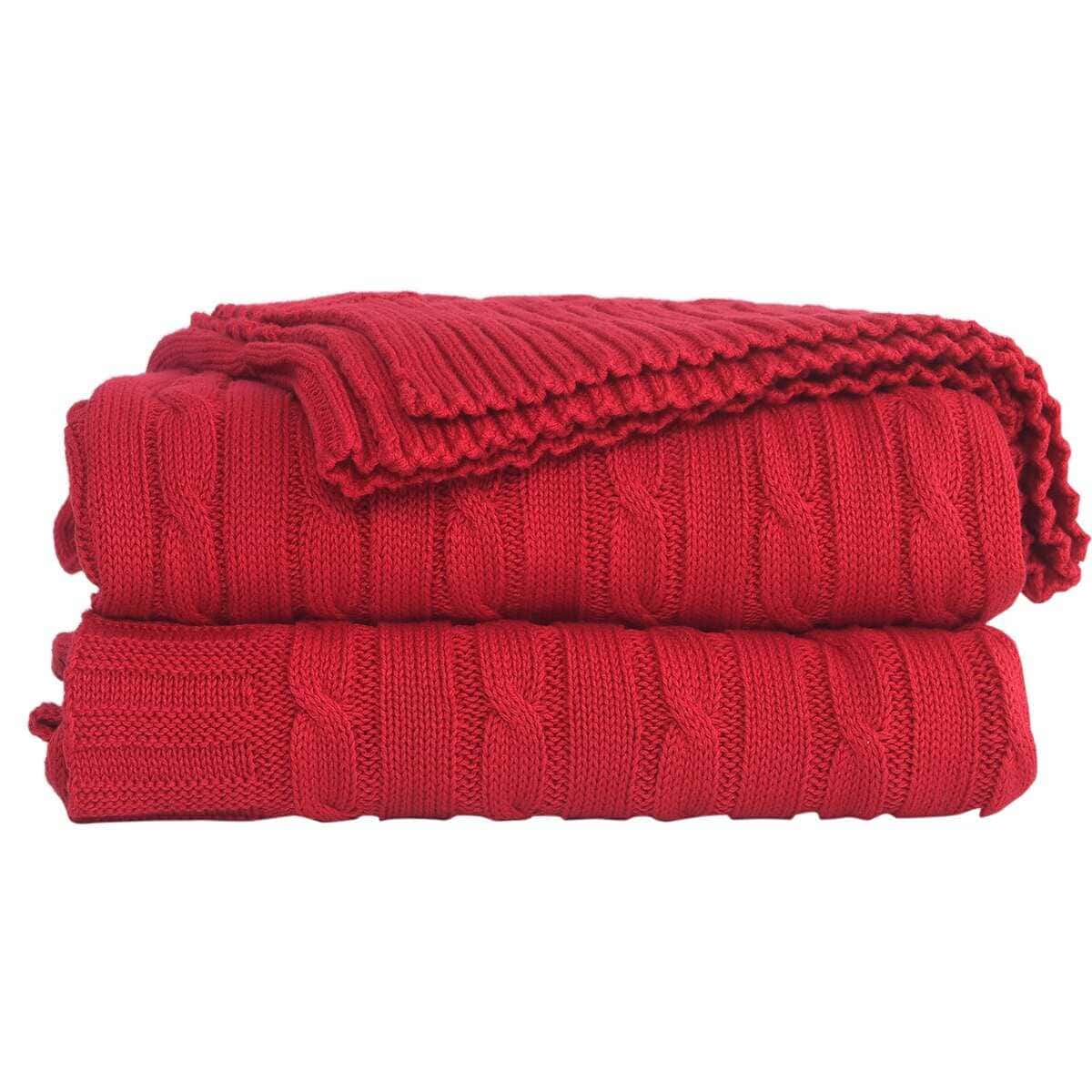 AGOOL Mantita Roja de Cable Tejido de Algodón para Sofá