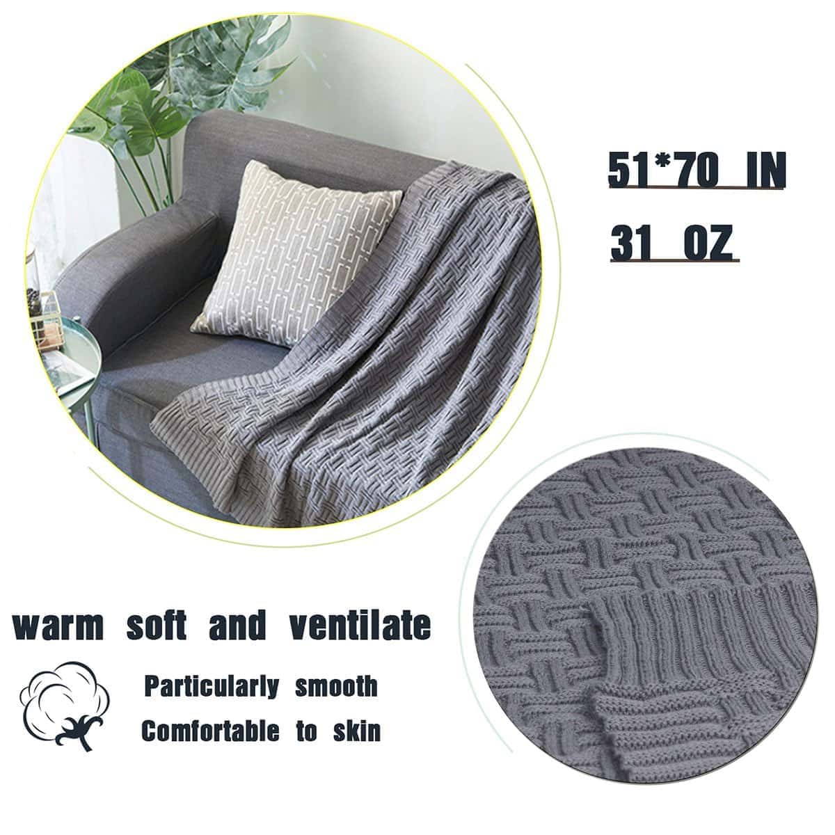 Manta de Punto de Cable VanRolldex para Sofá de Casa Coche - Imagen 4