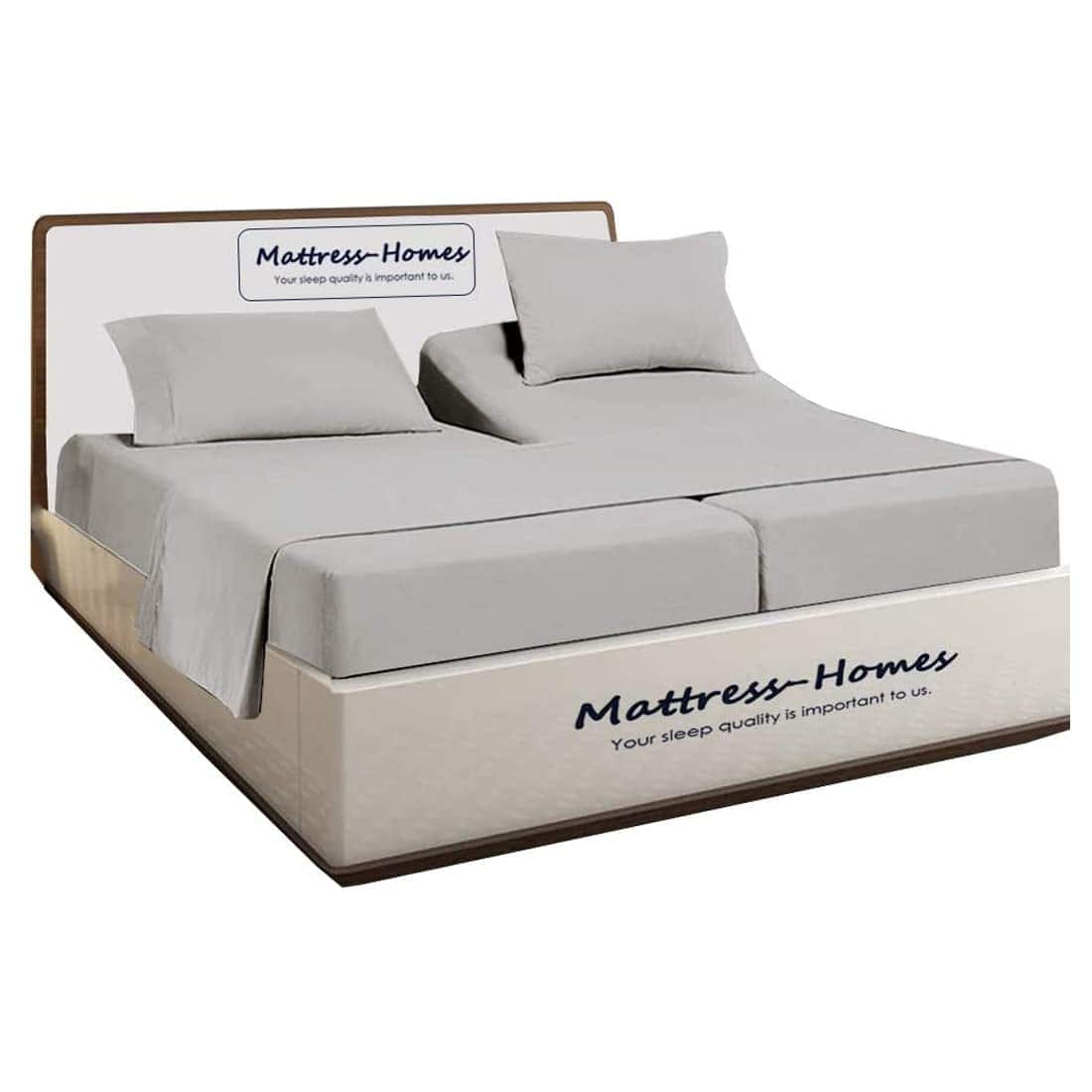 Juego de sábanas Split King para camas -Gris Claro Sólido