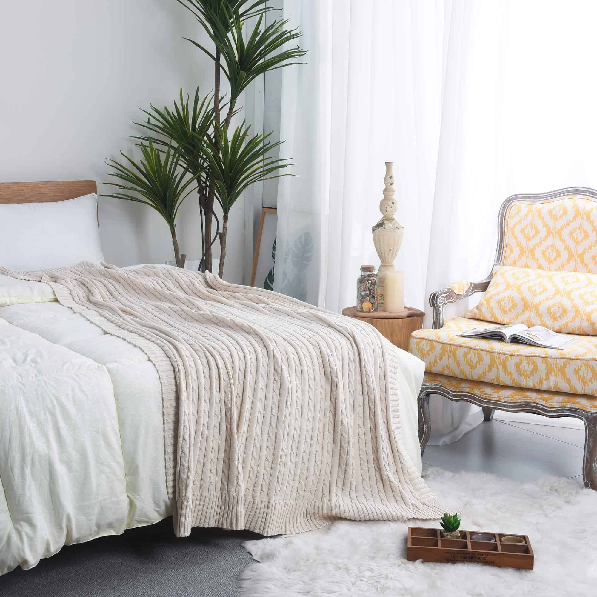 Manta de Punto de Cable VanRolldex, Manta -Beige - Imagen 6