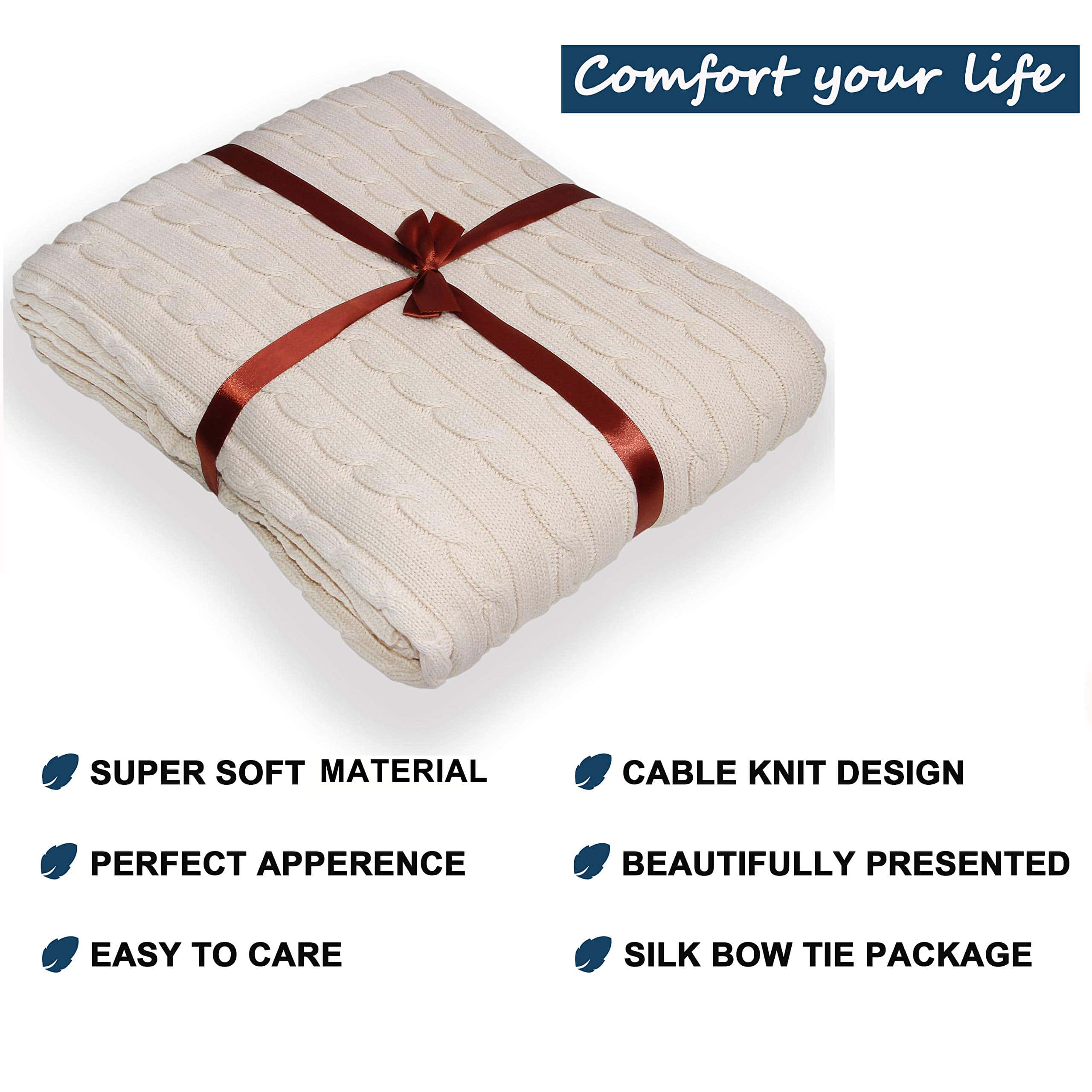 Manta de Punto de Cable VanRolldex, Manta -Beige - Imagen 3